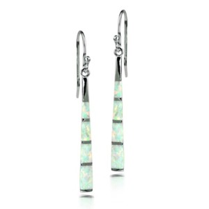 White Opal Inlay Tapered Stick Dangle Earrings